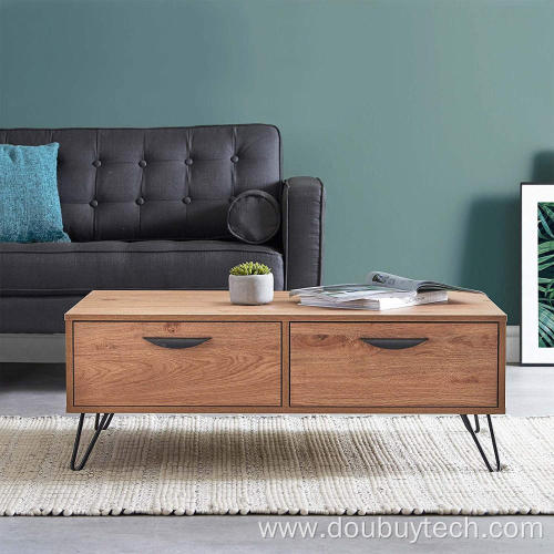 Legs with 2 Close Drawers Oak Coffee Table